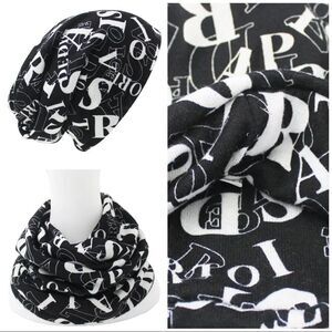 Black White Print Knit Jersey Beanie Cap 4-in-1